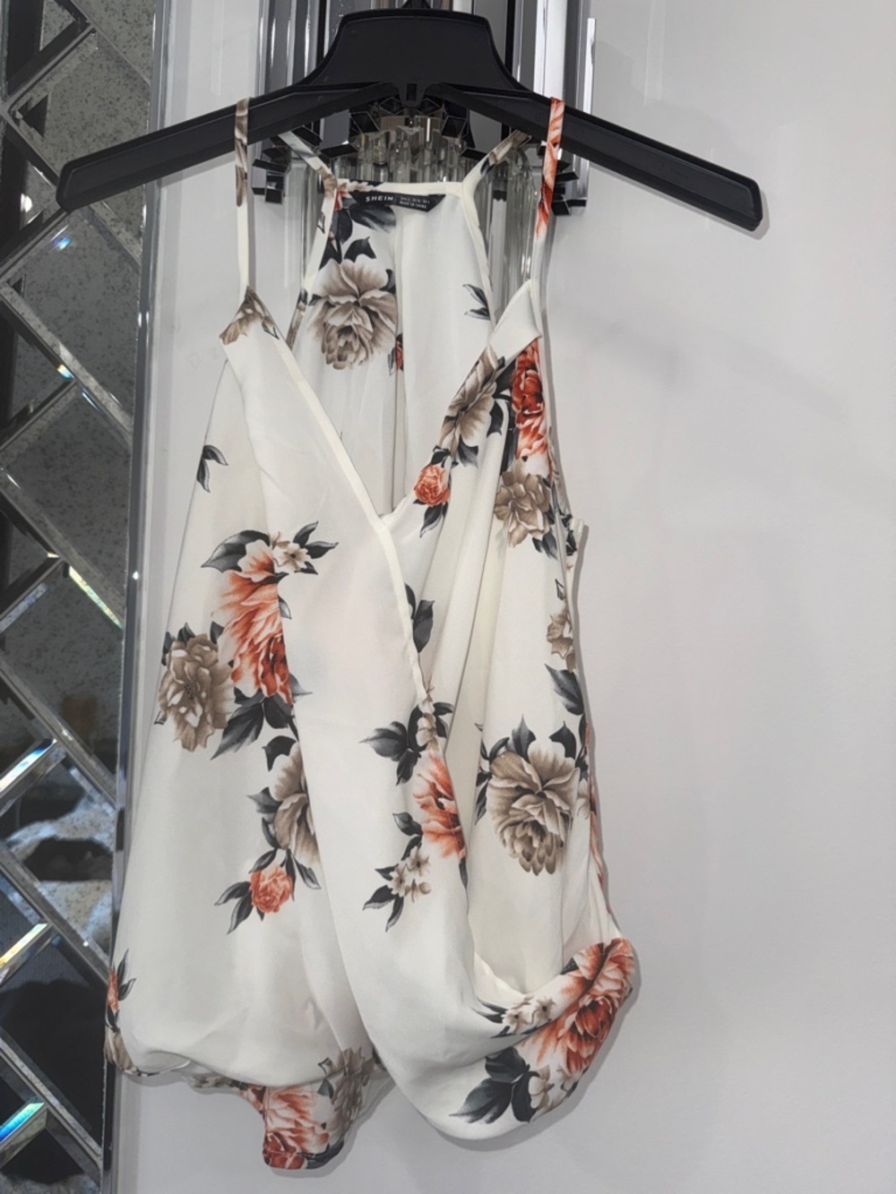 SHEIN Floral tank Top blouse - White with Coral & Taupe Flowers